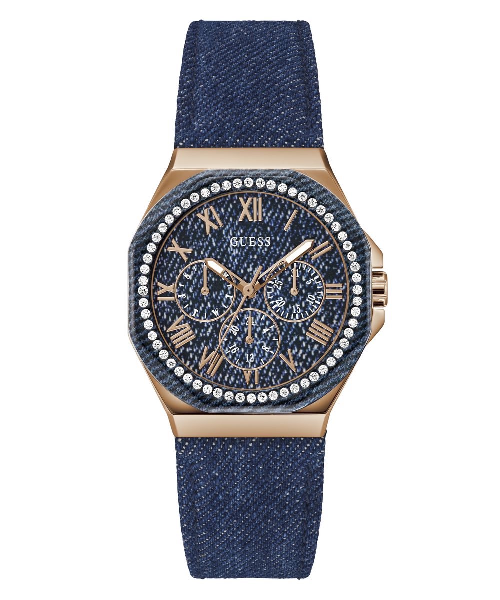 Guess Glaze GW0753L5 Horloge - Leer - Blauw - Ø 36 mm