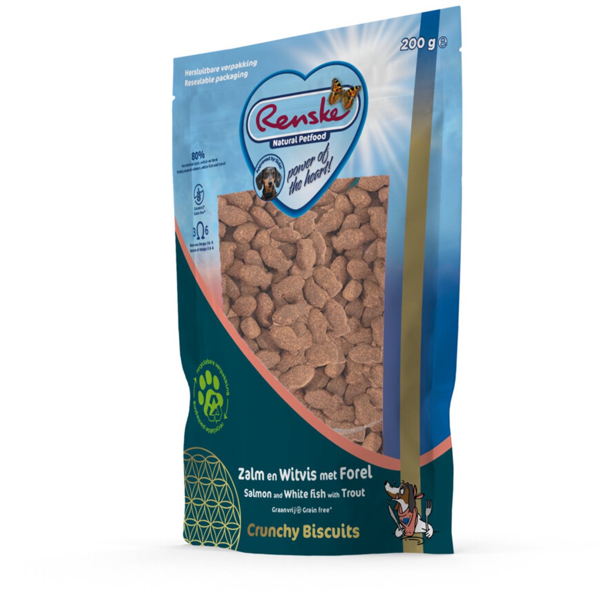 Renske Gezonde Beloning Crunchy Hondensnack Zalm & Witvis & Forel - 200 gr