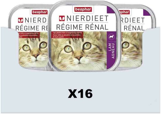 Beaphar Nierdieet Kattenvoer Nat Lam - 16 x 100 gr - Voordeelverpakking