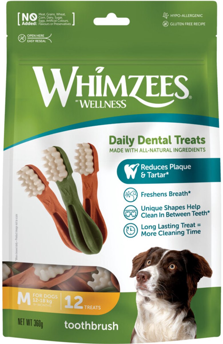 6x Whimzees Hondensnack Tandenborstel Medium 12 stuks