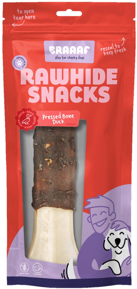 Braaaf Hondensnack Geperst Bot Eend 20 cm - 175 gr