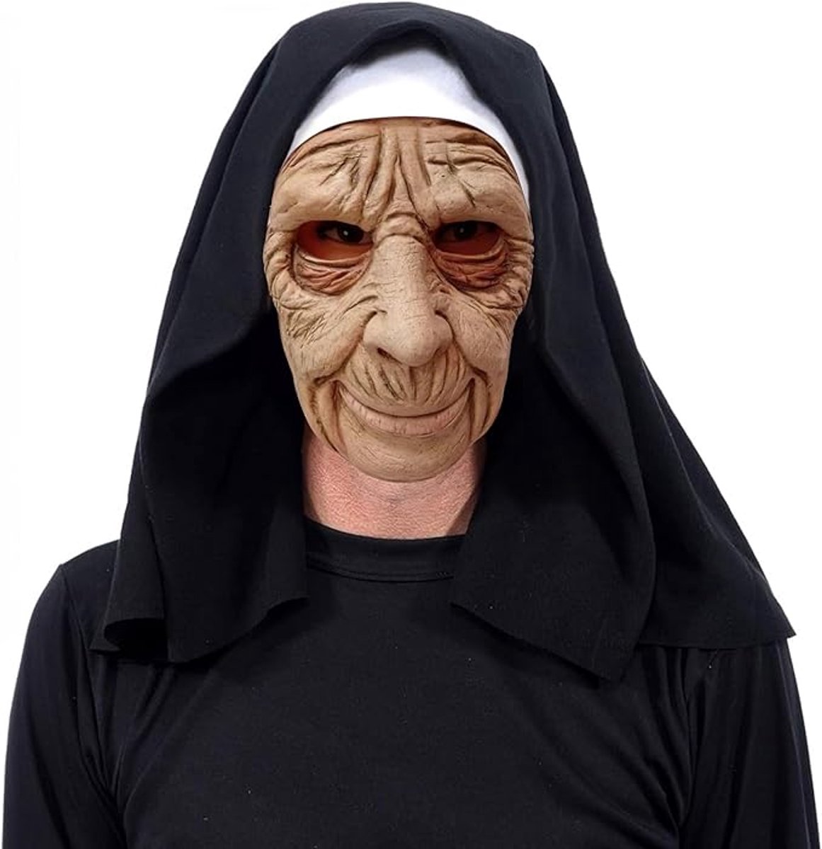 Griezelig halloweenmasker, horrormasker, non-griezelig latexmasker met hoofddoek, Halloween, cosplay, kostuum, party, rekwisieten, Halloween, non, volgelaatsmaske