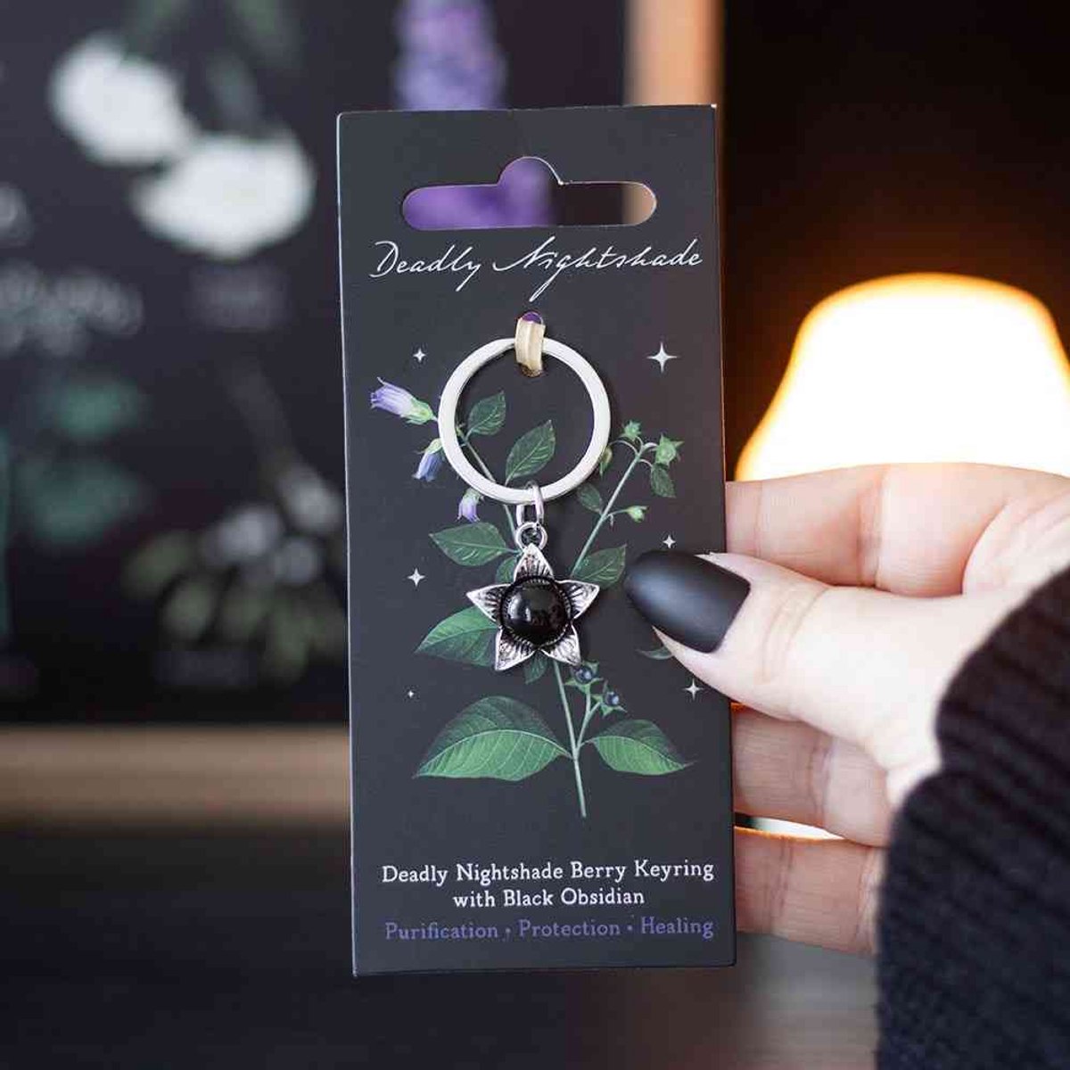 Something Different - Deadly Nightshade with Black Obsidian Sleutelhanger - Multicolours