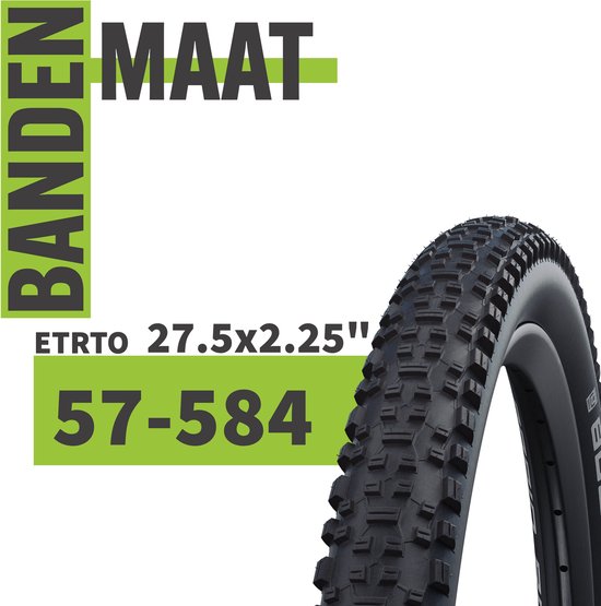 Gedetailleerde Schwalbe buitenband met ETRTO 27.5x2.25" en 57-584 markering.