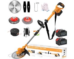 Traumheim Accu Grasmaaier - Elektrische Grastrimmer met 2x 4.0Ah Accu & Lader - Onkruidwieder voor Tuinonderhoud - Inclusief Onkruidborstel & Voegenborstel - 750W Accu Grasmaaier - Oranje