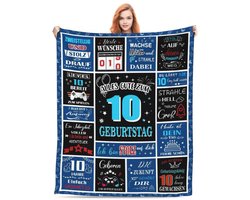 Couverture FestiKiva en laine douce et fraîche, idéale comme cadeau d'anniversaire pour un garçon de 10 ans (10e anniversaire - bleu).