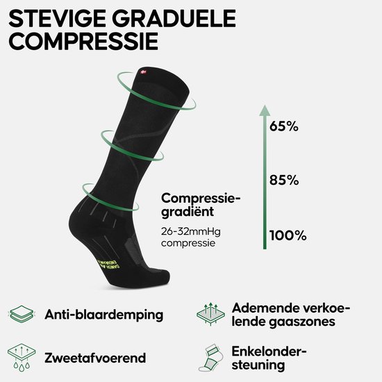 Chaussettes de compression haute performance DANISH ENDURANCE - 26-32 mmHg - Zwart/ Grijs - Pointures 43-47