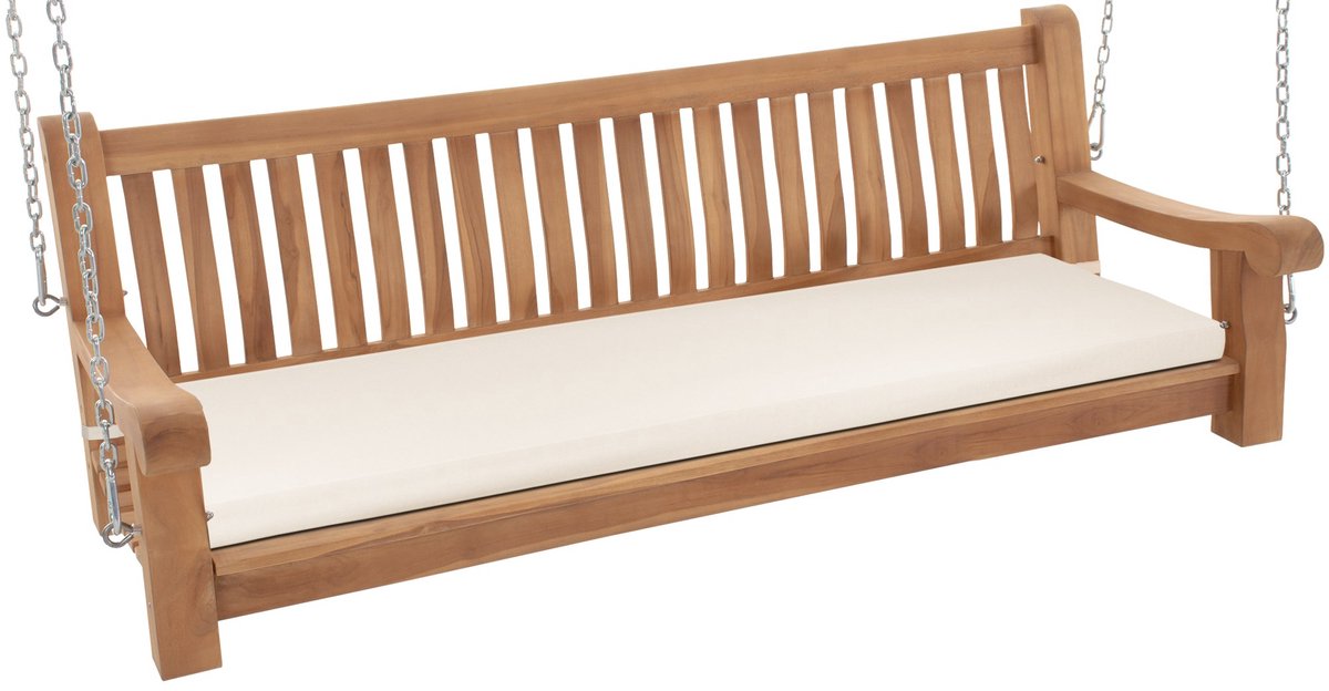 CLP Joyce Schommelbank - buiten - tuin - tuinmeubelen - teakhout - kussen - met armleuning en kettingen - tuinbank voor terras - 180 cm creme