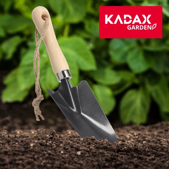 KADAX Metalen tuinschep, smalle bloemenschep met comfortabele greep van hout, plantentroffel, tuinspatel voor planten (kant, zwart) van Merkloos	 — afbeelding 5