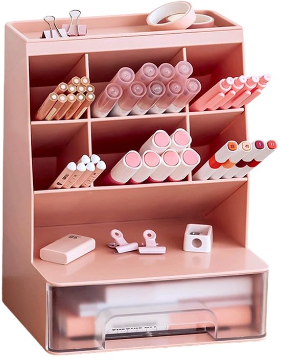 Sinxioer Bureau-organizer, pennenhouder, bureau-organizer, wit, 7 organizers met laden, bureau-organizer, metaalweefsel, ZF1018
