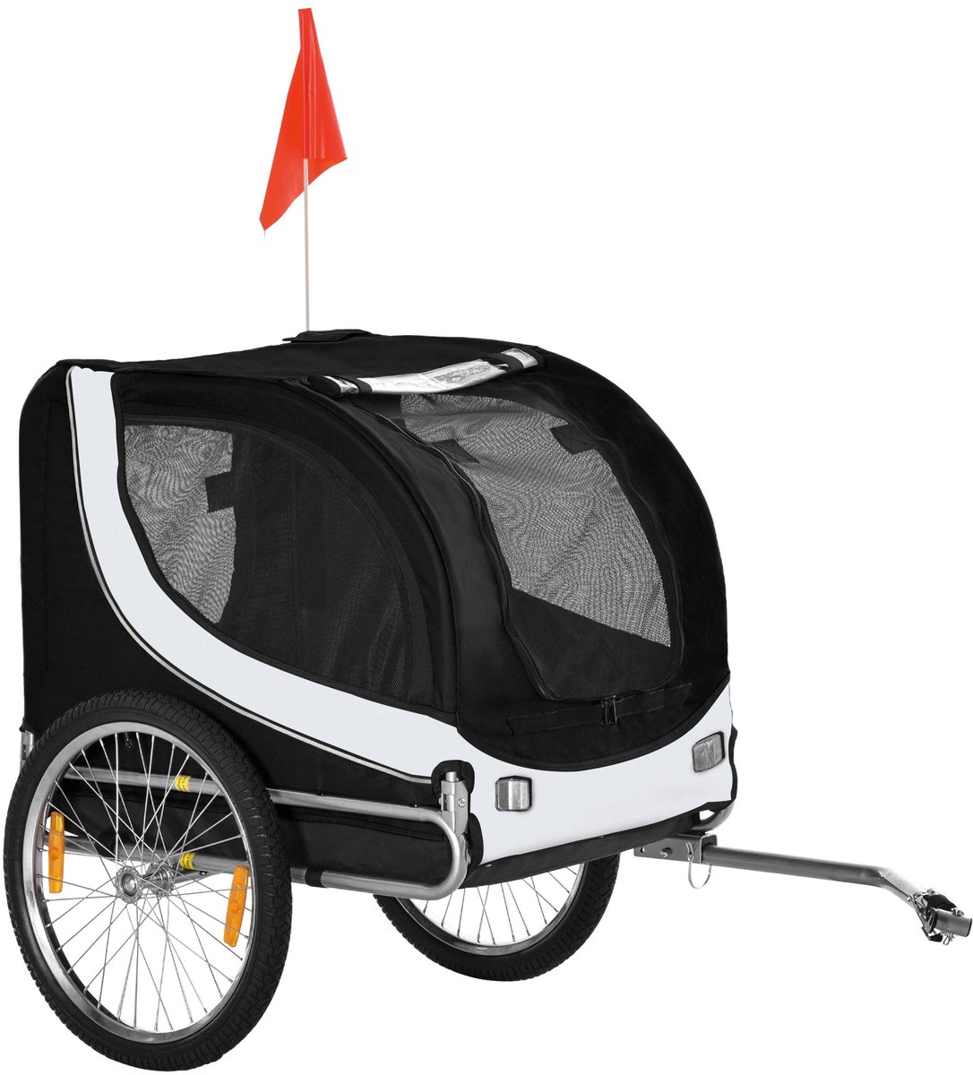 Merax Hondenfietskar - Fietskar Voor Honden - Hondenaanhanger Met Veiligheidsvlag En Reflectoren - Opvouwbare Hondentrailer Wit Zwart - Max 30 Kg