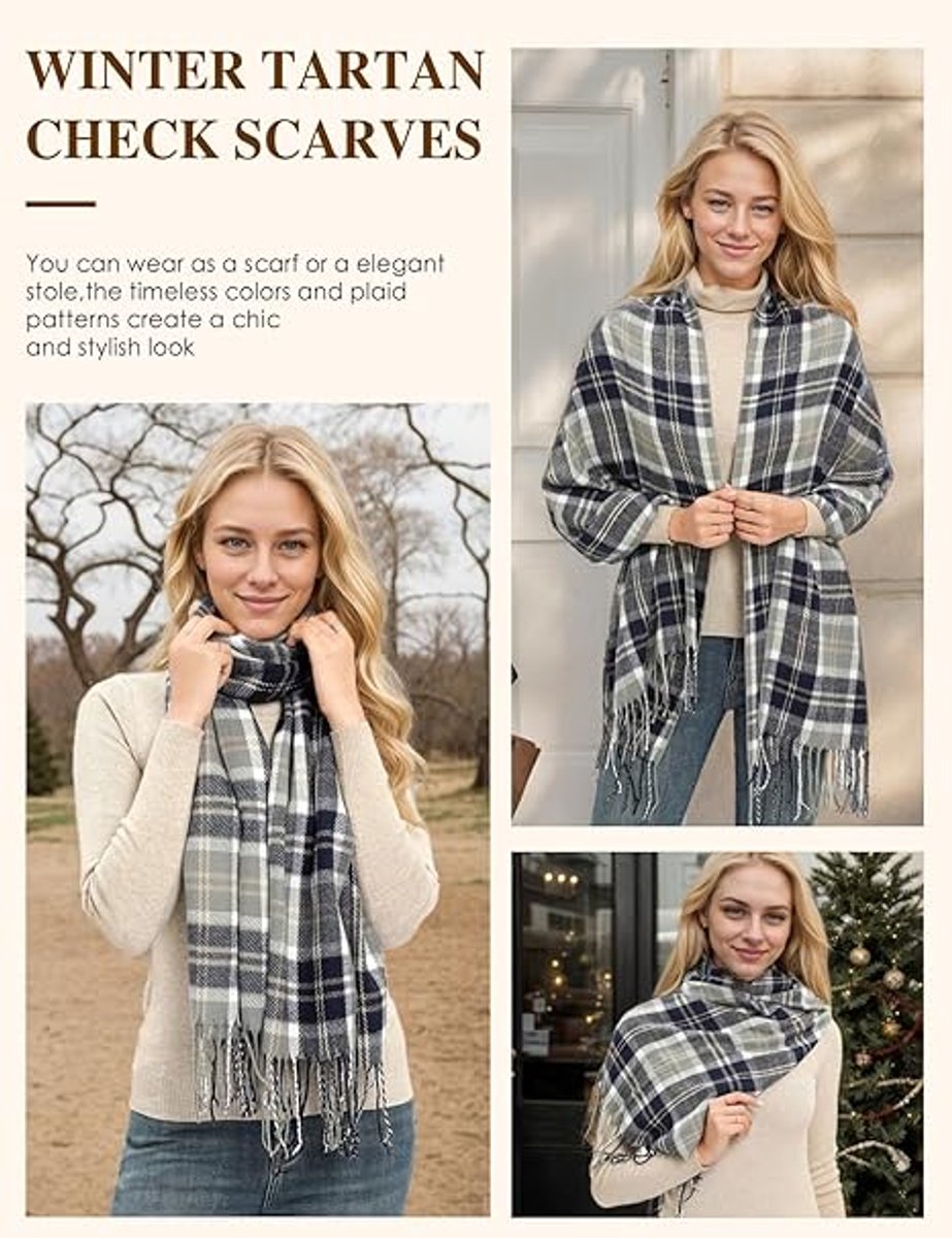 Dames geruit oversized kasjmier sjaal lange zachte wraps dames geruit oversized sjaal lange sjaal voor herfst en winter , zwart en wit