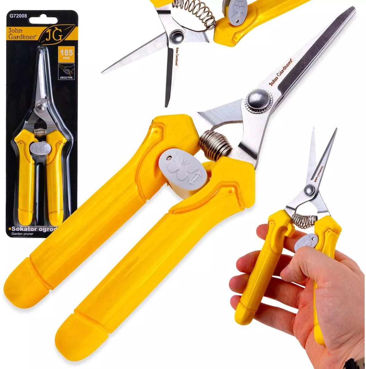 John Gardener Snoeischaar - metalen bladen - passerende messen voor precieze sneden - 18,5 cm totaal, snijlengte 5 cm - geel - voor levende scheuten, bloemen en kruiden