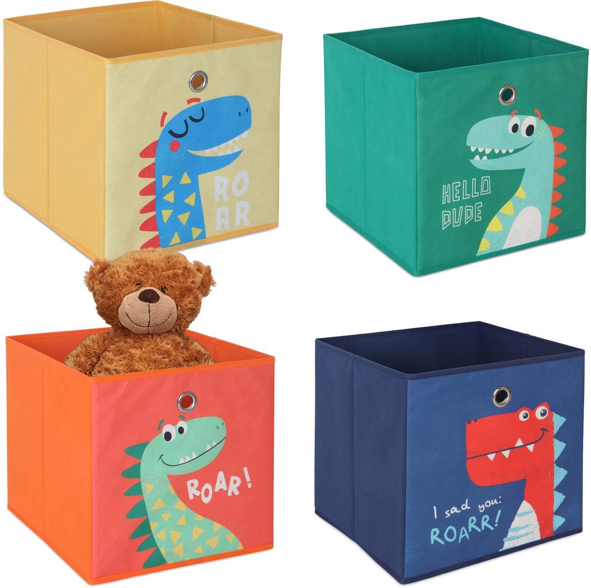 kinder opbergboxen - 4 stuks - 30x30x30 cm - dinos - gekleurd