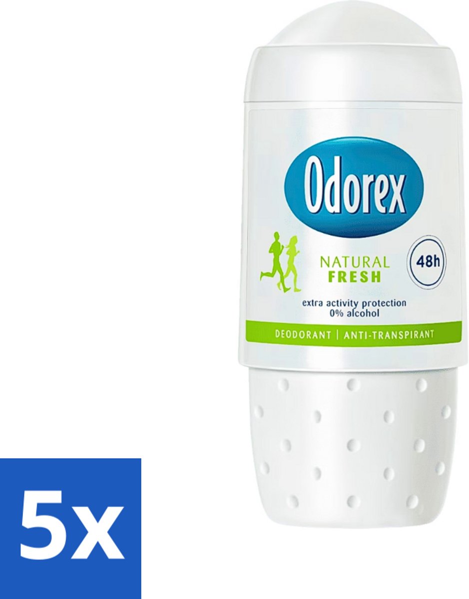 5 x Odorex - Deodorant Roller - Natural Fresh - Natuurlijke Frisheid - 50 ml - Deodorant Roller - Alcoholvrije Deodorant - Natuurlijke Frisheid - Zweetgeur Bestrijding - Huidvriendelijk