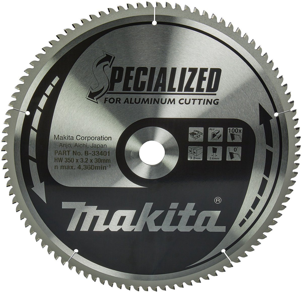 Makita Tafelzaagblad voor Aluminium | Specialized: Aluminium | Ø 350mm Asgat 30mm 100T - B-33401