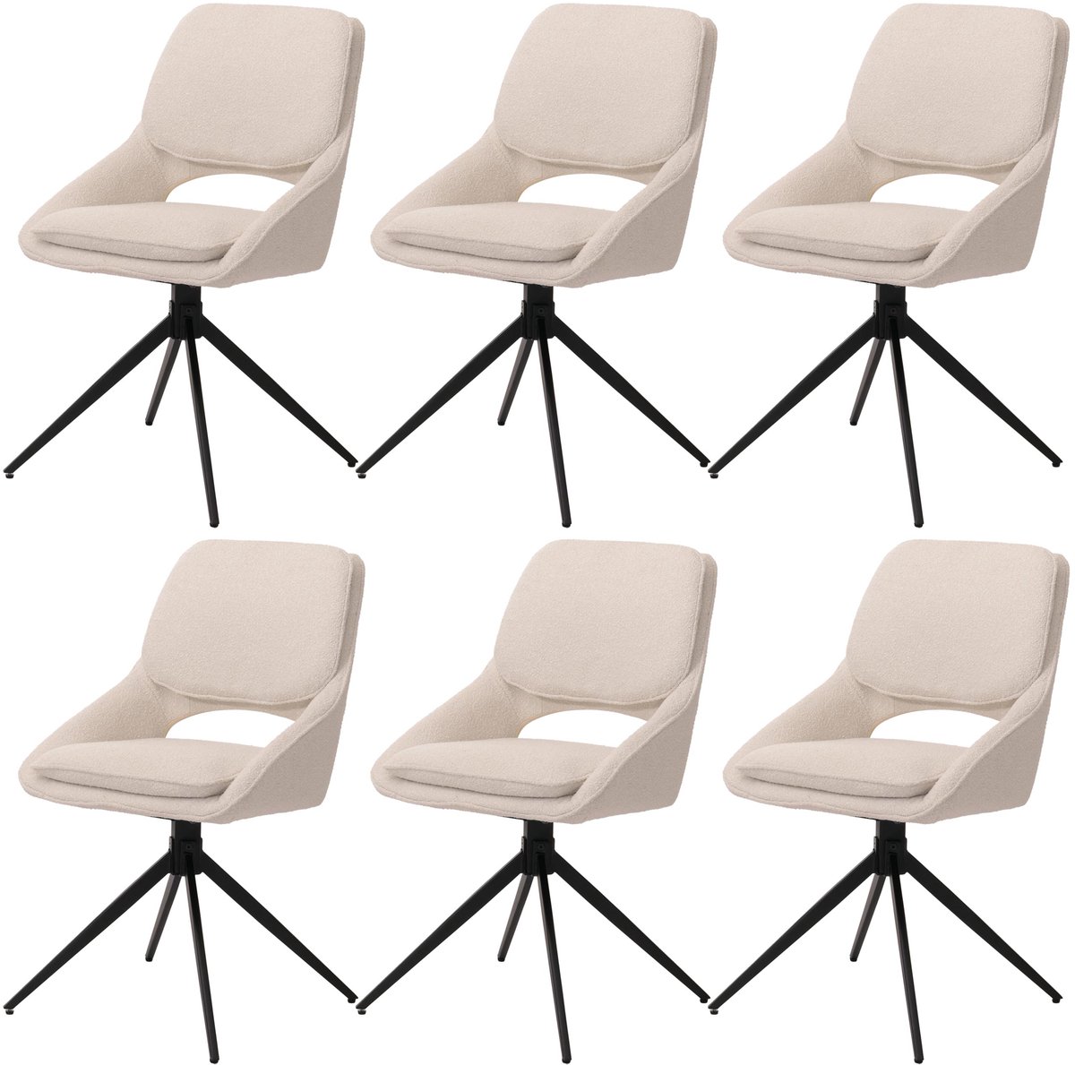 Set van 6 eetkamerstoelen MCW-N73, keukenstoel, draaibaar met Auto-Return, stof/textiel bouclé (540 g/m²) ~ crème