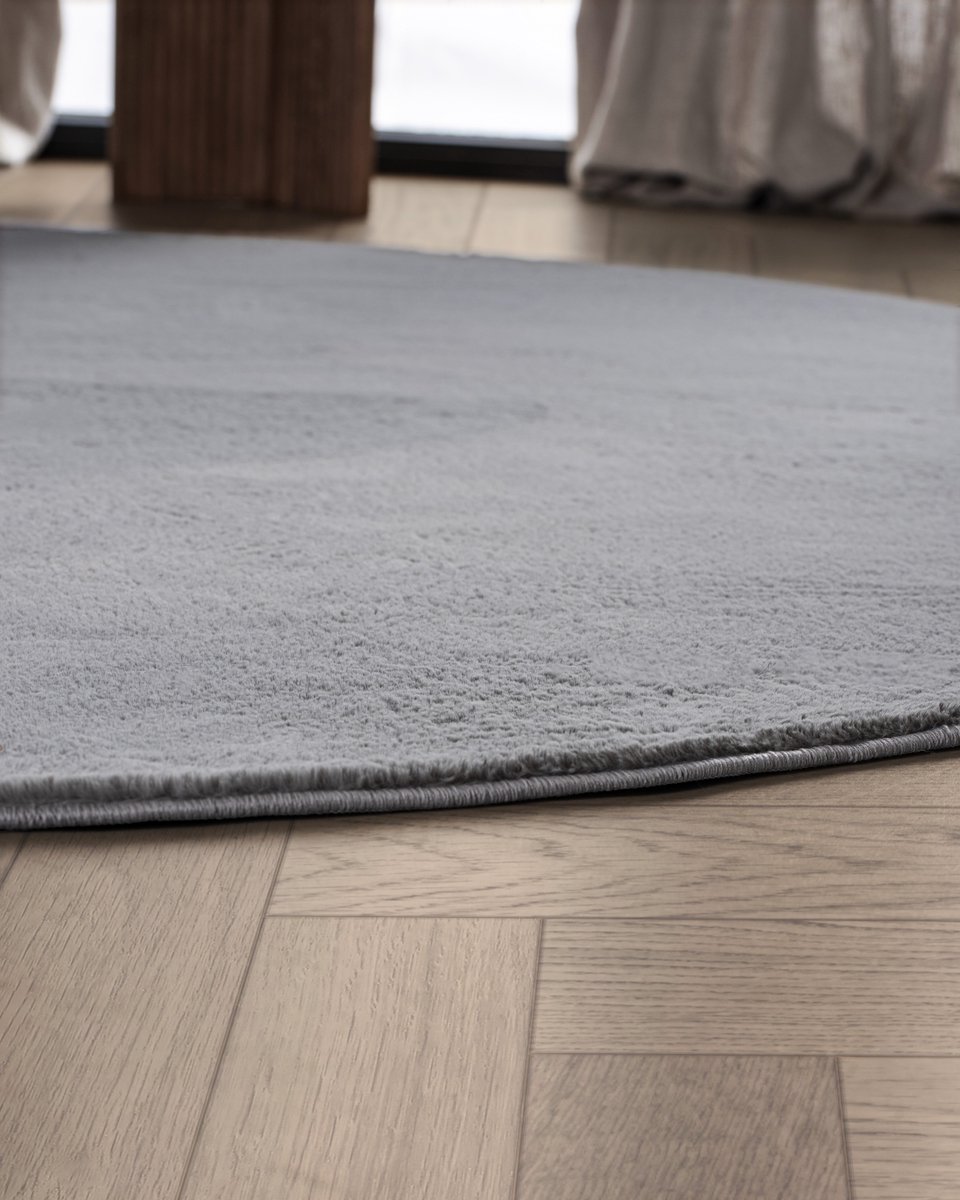 Carpetique Rond Vloerkleed - Ø200 cm – Grijs - Antislip – Japandi & Scandinavisch Woonkamer Tapijt
