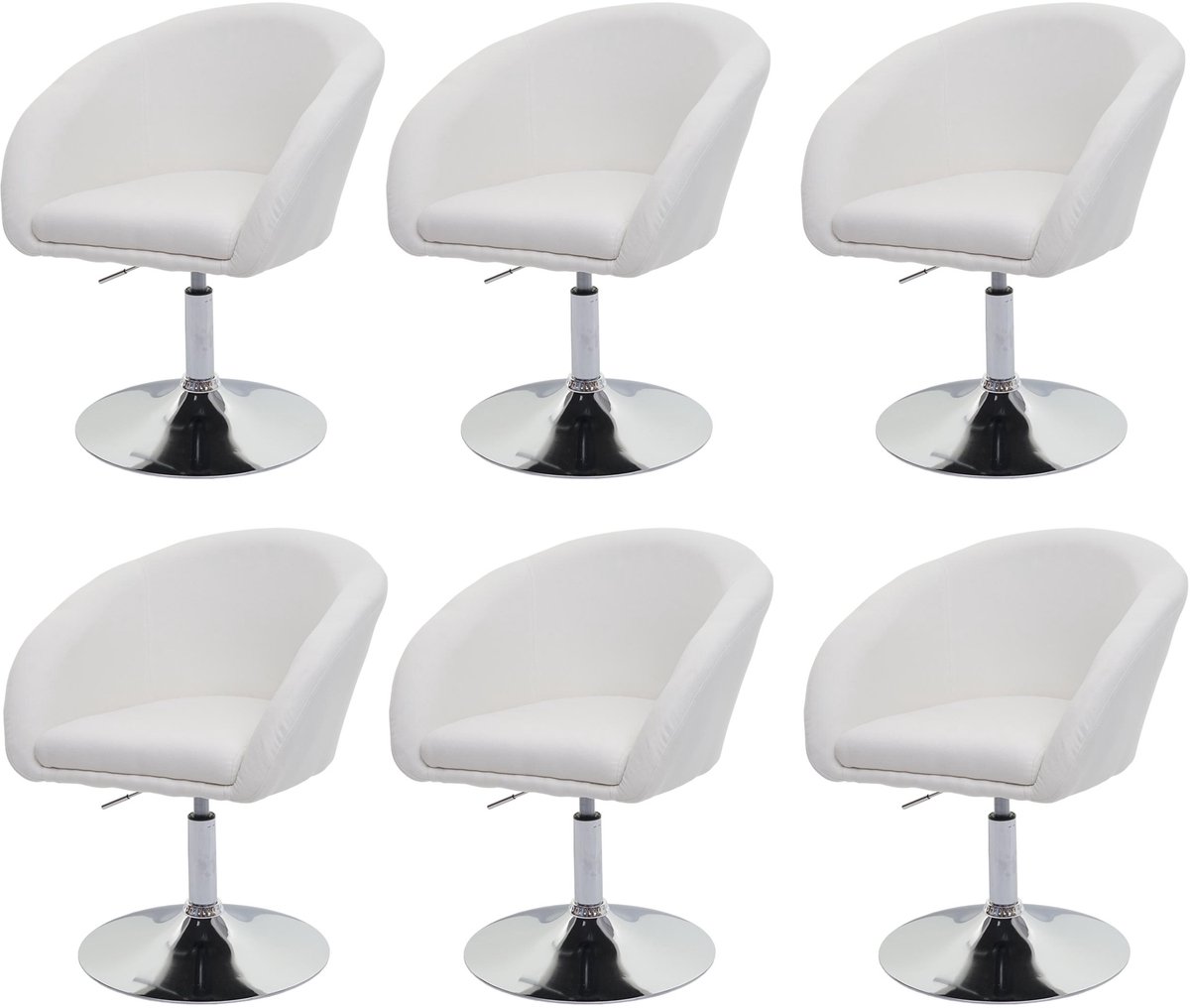MCW Set van 6 eetkamerstoelen MCW-F19, keukenstoel draaistoel loungestoel, in hoogte verstelbaar ~ stof/textiel crème-wit