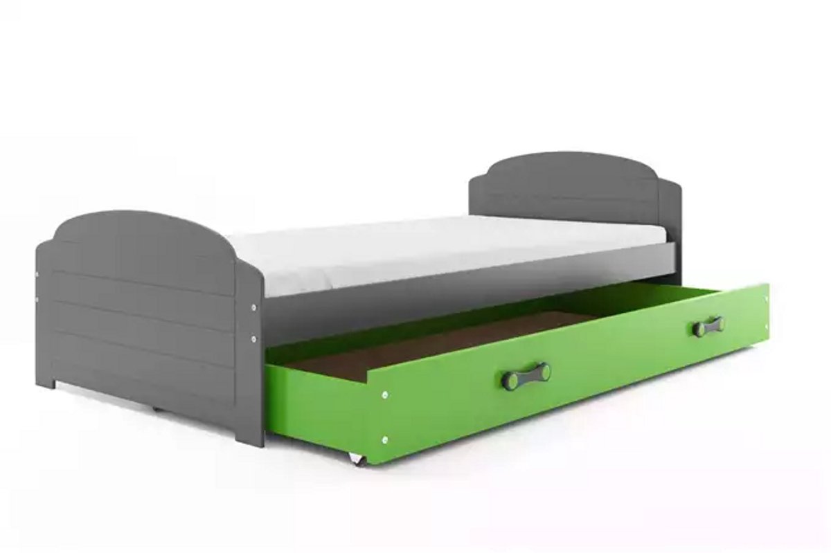 BMS - Single Youth Bed LILI - 90x200 cm - Graphiet/Groen