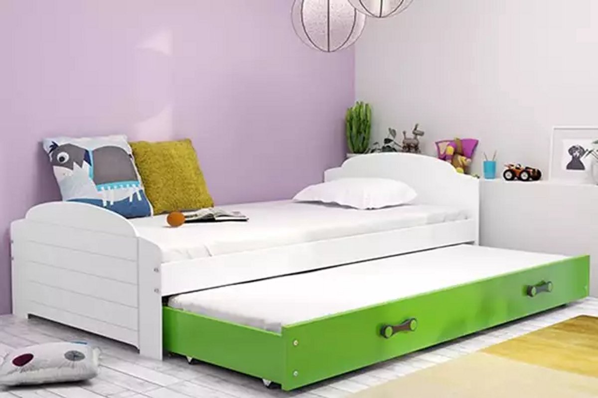 BMS - Pull-Out Jeugdbed - 90x200 cm - Wit/Groen