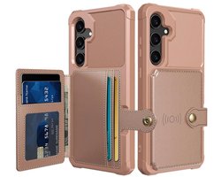Portemonnee Hoesje Geschikt voor Samsung Galaxy A55 - Back Cover met Pasjeshouder - Telefoonhoesje voor Pinpas - Kaarthouder op Achterkant - Case met Magneet voor Auto Houder Roze
