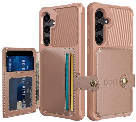 Portemonnee Hoesje Geschikt voor Samsung Galaxy A55 - Back Cover met Pasjeshouder - Telefoonhoesje voor Pinpas - Kaarthouder op Achterkant - Case met Magneet voor Auto Houder Roze