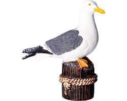 FFarmwood Meeuw op 1 paal - vogel tuin beeldje - binnen/buiten - 18x8x20 cm - dieren tuinbeelden - vogels