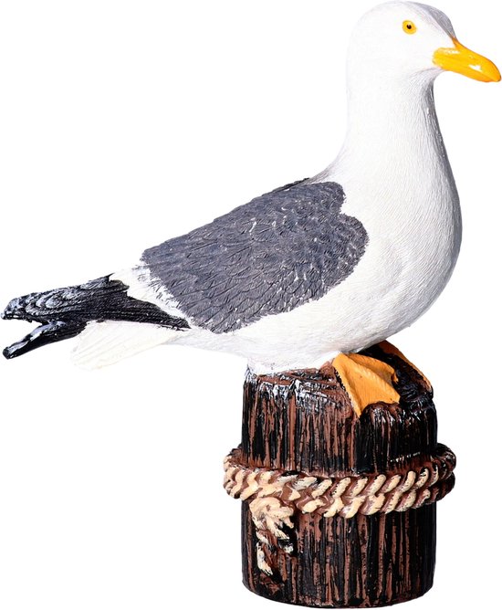FFarmwood Meeuw op 1 paal - vogel tuin beeldje - binnen/buiten - 18x8x20 cm - dieren tuinbeelden - vogels