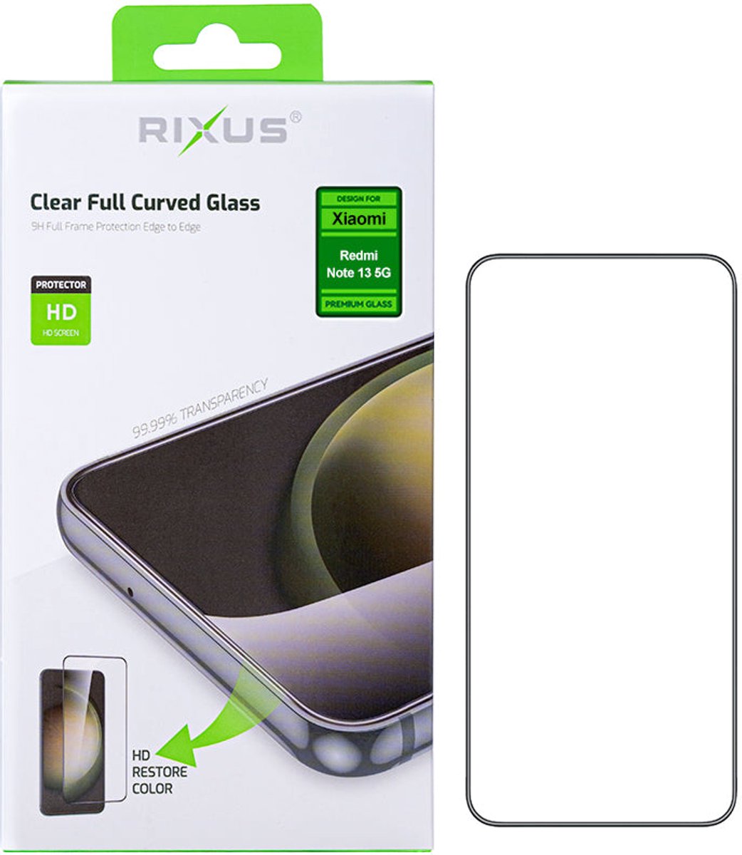 Rixus Clear HD Full Curved Edge Tempered Glass For Xiaomi Redmi Note 13 5G