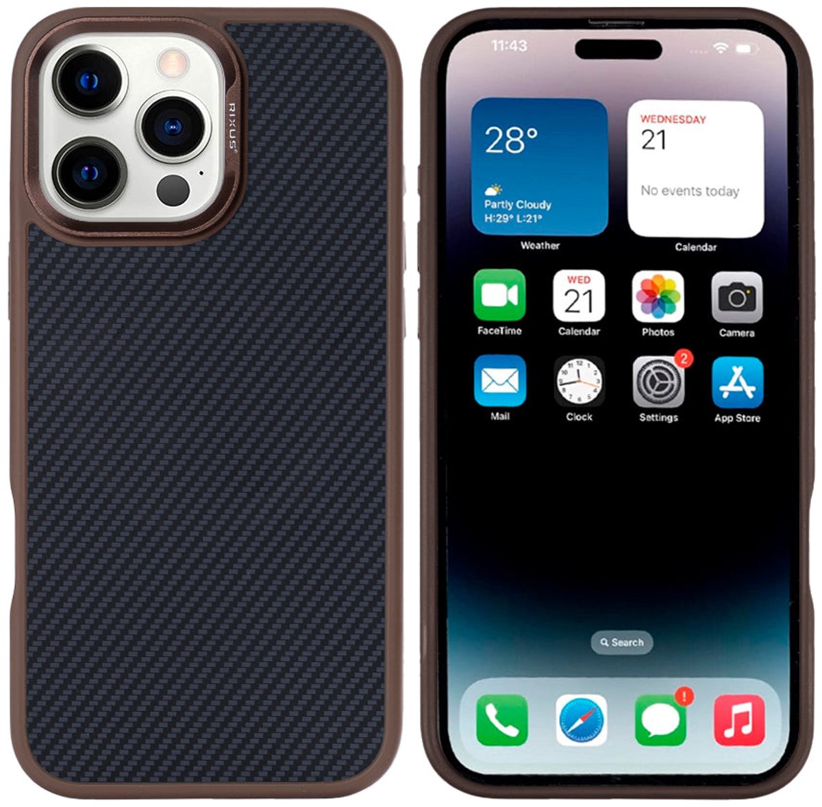 Rixus Mag Carbon With MagSafe For Apple iPhone 16 Pro Brown