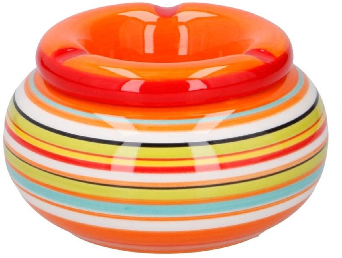 Asbak - keramiek - gekleurd met oranje - stormasbak - D11 cm