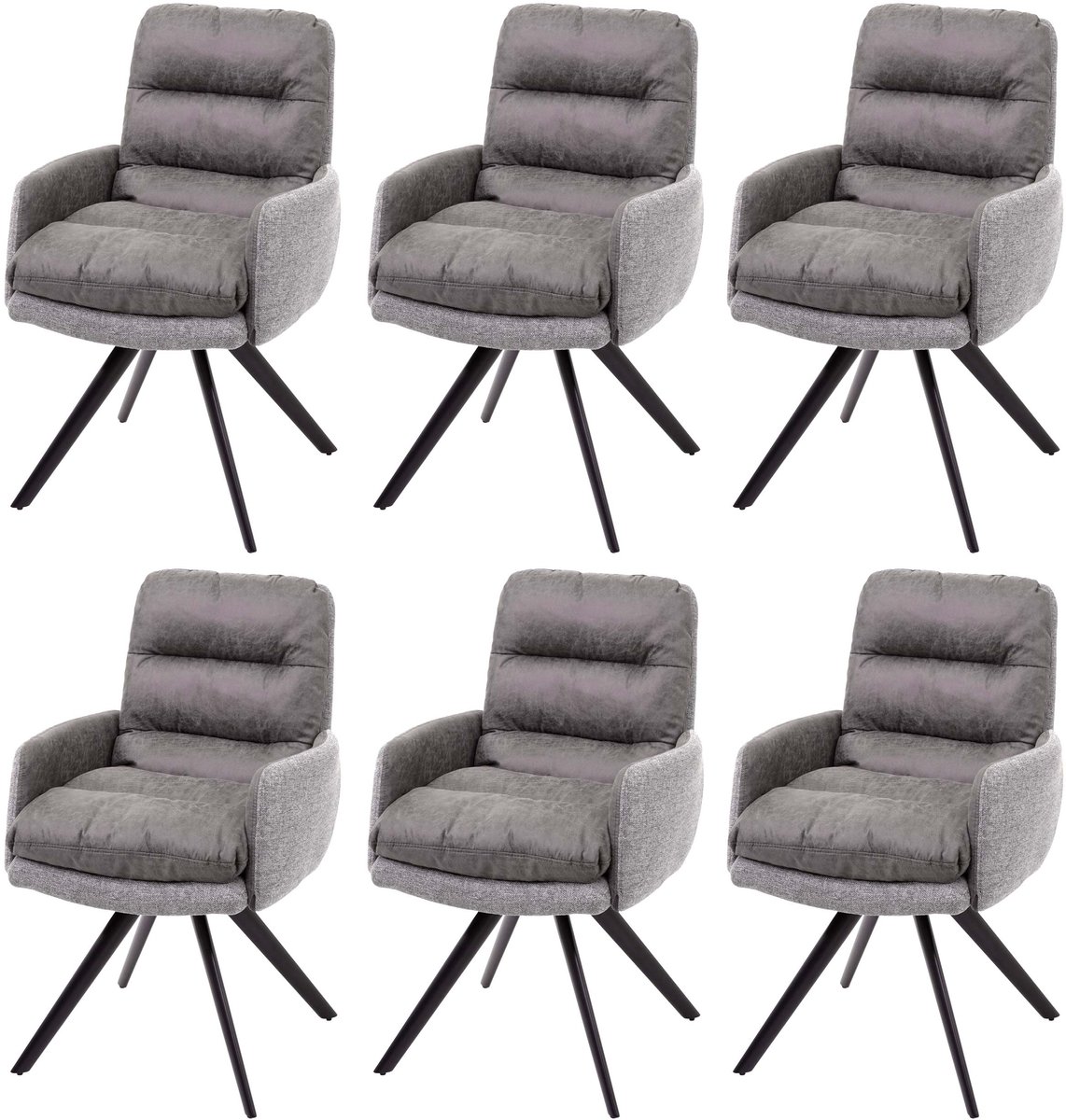 MCW Set van 6 eetkamerstoelen MCW-G66, keukenstoel, draaibare autostoel stof MVG ~ lichtgrijs-grijs, met armleuning