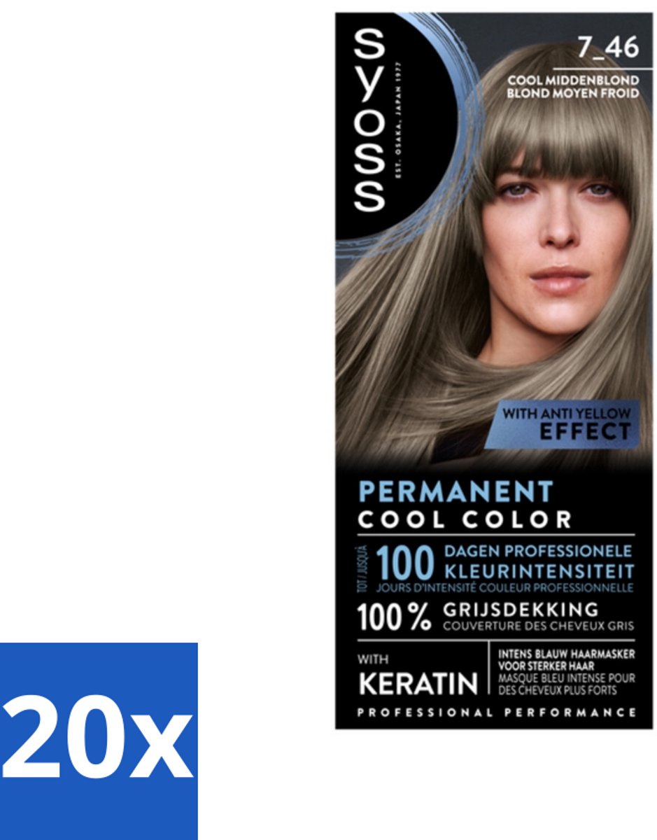 20 x SYOSS - Coloration 7-46 Cool Middenblond - Haarverf - Grijsdekking - Vermindert Haarbreuk - Haarverf - Permanente Haarkleuring - Grijsdekking - Keratine - Haarverzorging
