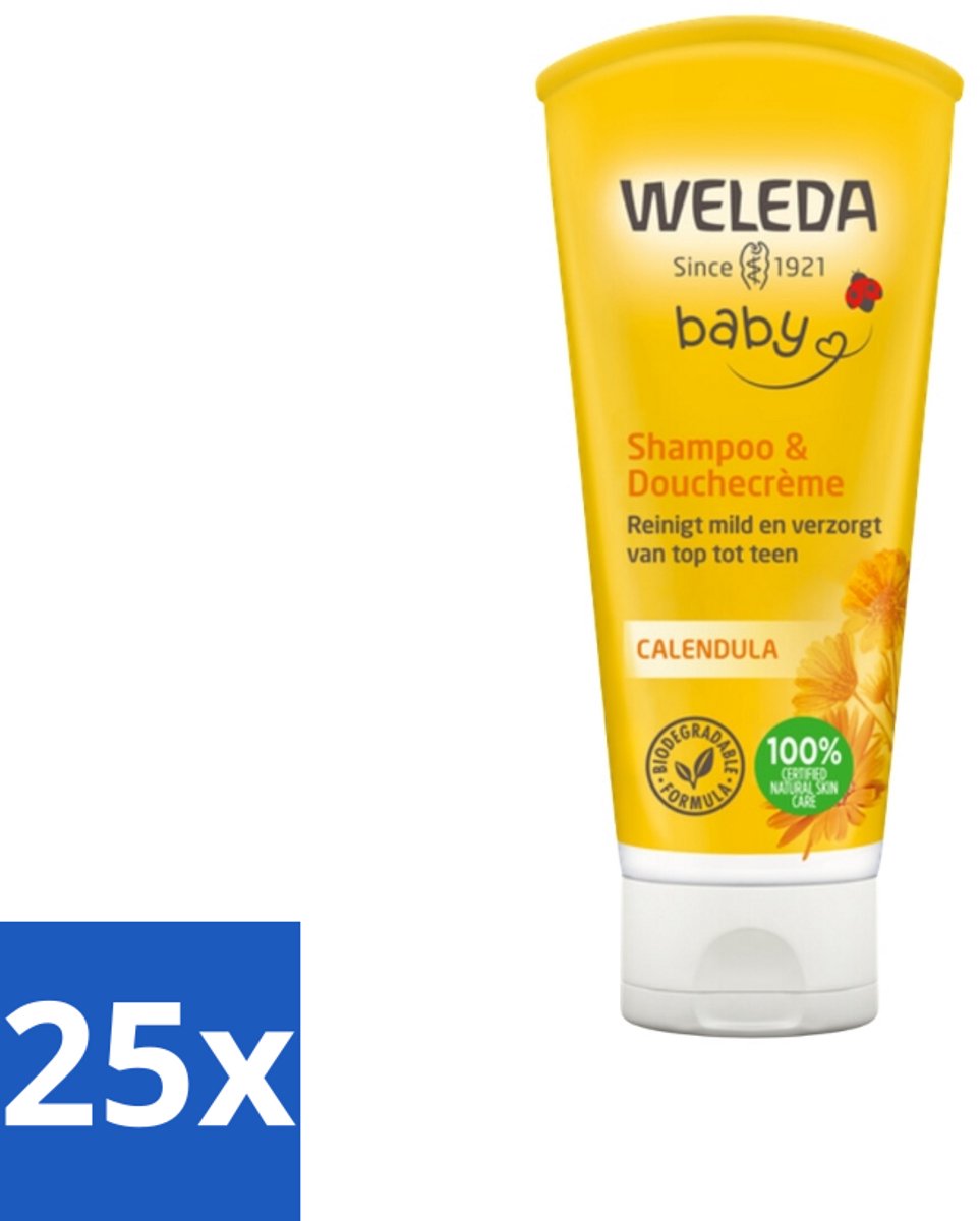 Image of 25 x WELEDA - 2-in-1 Shampoo & Douchecrème - Baby & Kind - Calendula - Voor gevoelige huid - 200 ml - Natuurlijke Babyverzorging - Babyhuid - Babyproducten - Weleda Baby