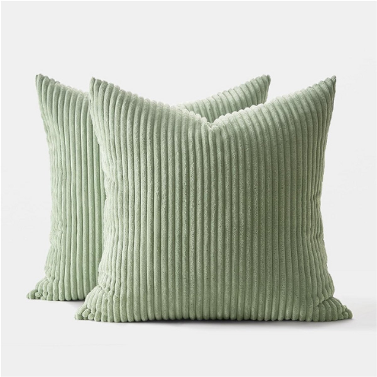 BOG Kussenhoezen 60x60 Cm Groen - Set Van 2 - Geribbelde Corduroy Kussenhoezen Met Gestreept Patroon - Sierkussenhoezen Voor Bank En Slaapkamer salie groen