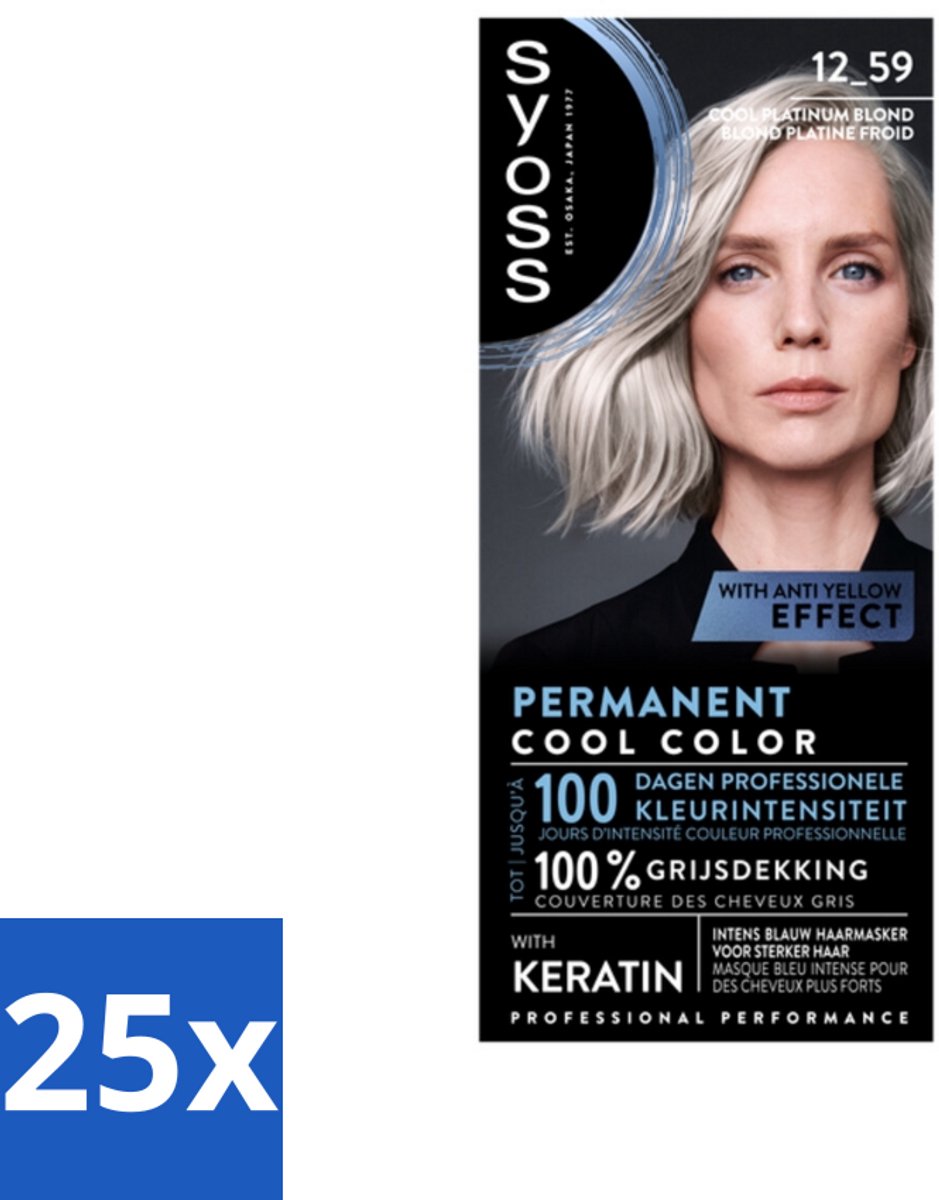 25 x SYOSS - Coloration 12-59 Cool Platinum Blond - Haarverf - Grijsdekking - Vermindert Haarbreuk - Permanente Haarkleuring - Grijsdekking - Haarkleur - Keratine - Haarkleurtechniek