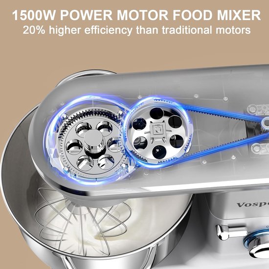 Keukenmixer 1500W Stil Elektrische keukenmachine met 6 snelheden, 6L mengkom en accessoires voor bakken — afbeelding 4