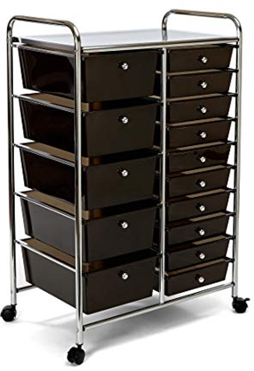 Rolwagen met 15 schuifladen 64 x 39 x 97 cm - Ruimtebesparende opbergoplossing