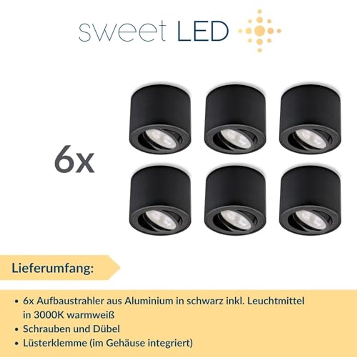 Draaibare Plafondspot 6x Ø80mm Aluminium – Verwisselbare 5W LED-module 3000K – Modern en Stijlvol