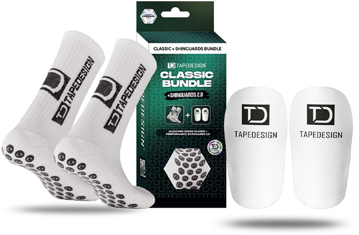 Tape Design Classic Bundle + Shinguard 2.0 Pack Lange Sokken Wit EU 37-48 Man
