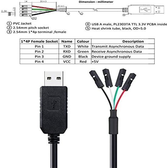 CH340 USB Naar TTL Seriële Kabel – 1 Meter, Voor Win 98/XP/7/8, Geschikt Voor Arduino, Router En MCU