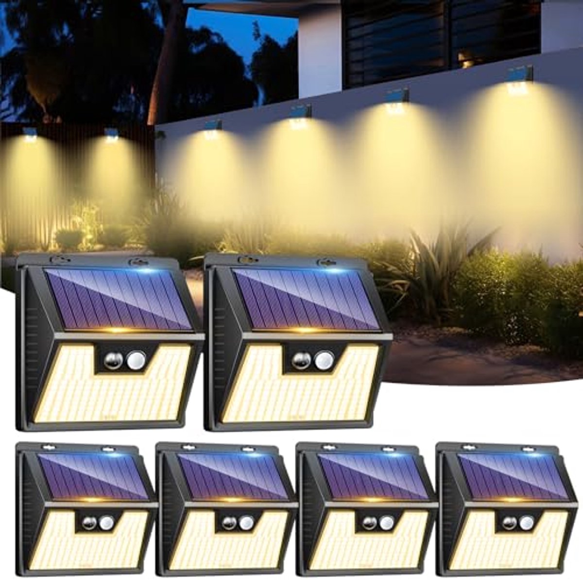 Zonnelampen voor buiten - 6 stuks met bewegingssensor en 176 LEDs - Waterdicht en oplaadbaar - Tuin- en garageverlichting