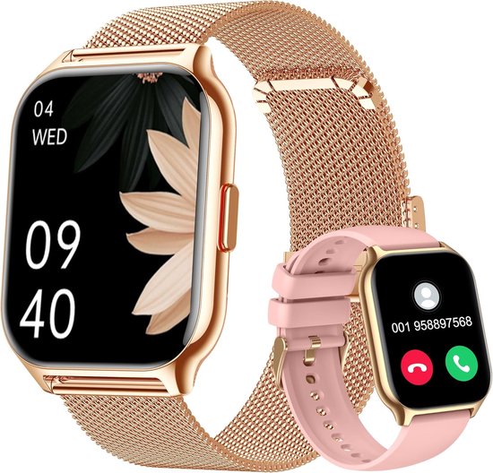 Smartwatch Voor Vrouwen, Bluetooth AI Call & Voice, 2'' Sports Smartwatch Met Bloeddruk, Slaap, 100+ Sporten, Hartslag, DIY Watch Faces, Cadeau Voor iOS Android