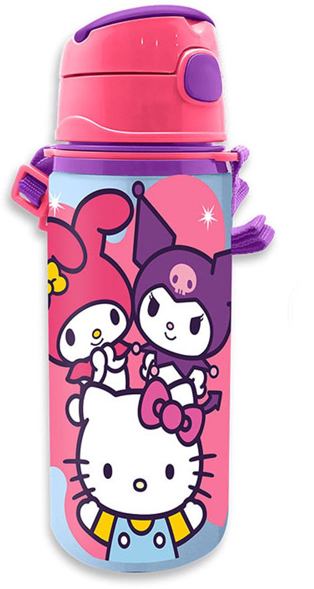 Hello Kitty & Friends Aluminium Drinkfles 600 ml – Roze – Met Kuromi – Lekvrij & Herbruikbaar
