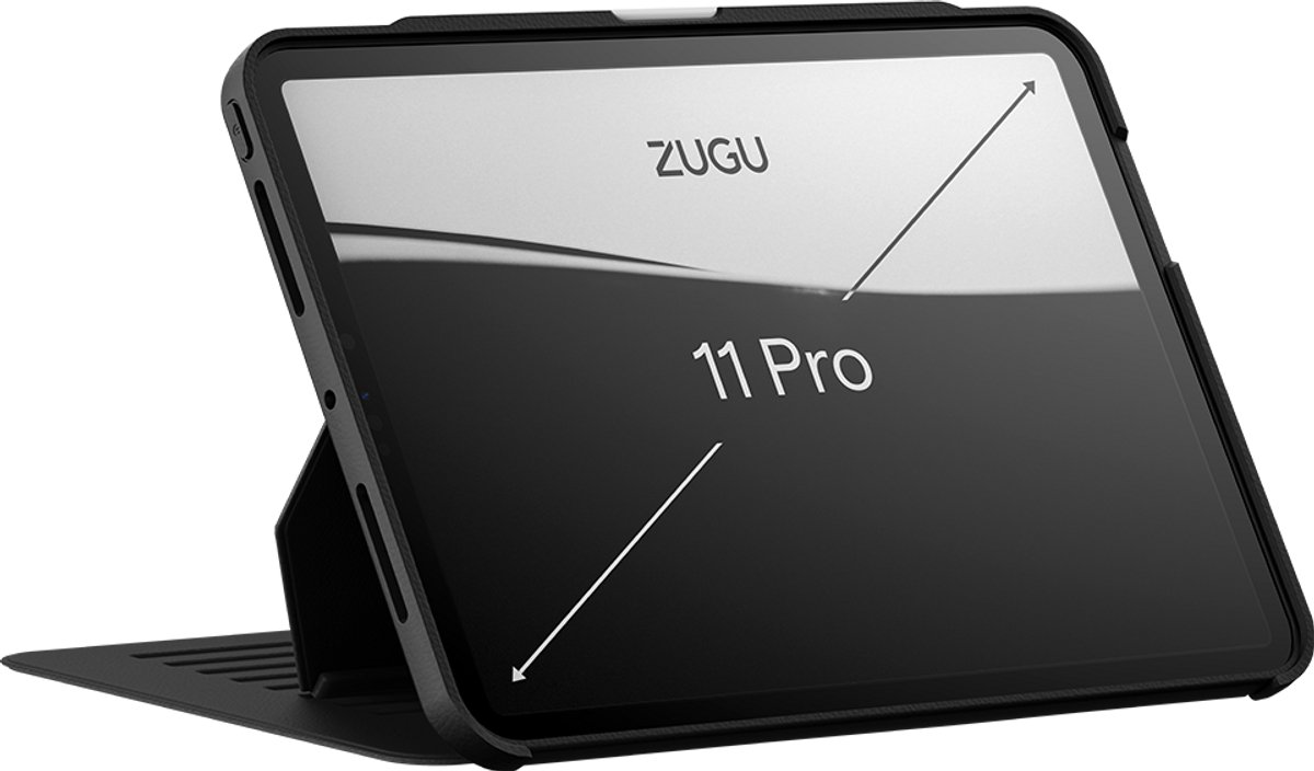 Zugu case Hoesje iPad Pro 11 (M4-M5) – Verstelbare magnetische standaard met 8 hoeken – Veilige magnetische montage mogelijkheid – Robuuste bumper en stevige TPU + PC behuizing voor valbescherming - Zwart