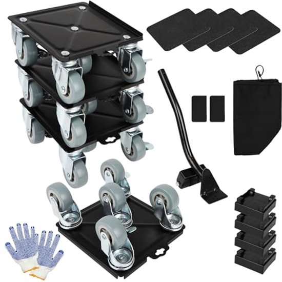 Meubelpop, Meubels Mover Pro Set, Meubellifter met 5 360 ° draaibare rubberen universele wielen, Carbon Steel Panel Furniture Movers, maximale belasting 3200 lbs
