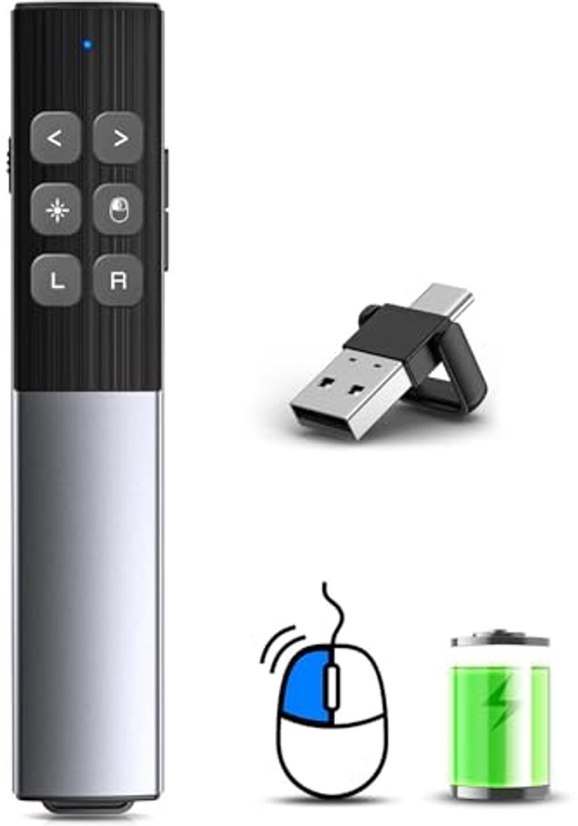 Oplaadbare Draadloze Presenter voor Presentaties met USB Type C – Presentator Pointer voor Mac, PC en Laptop