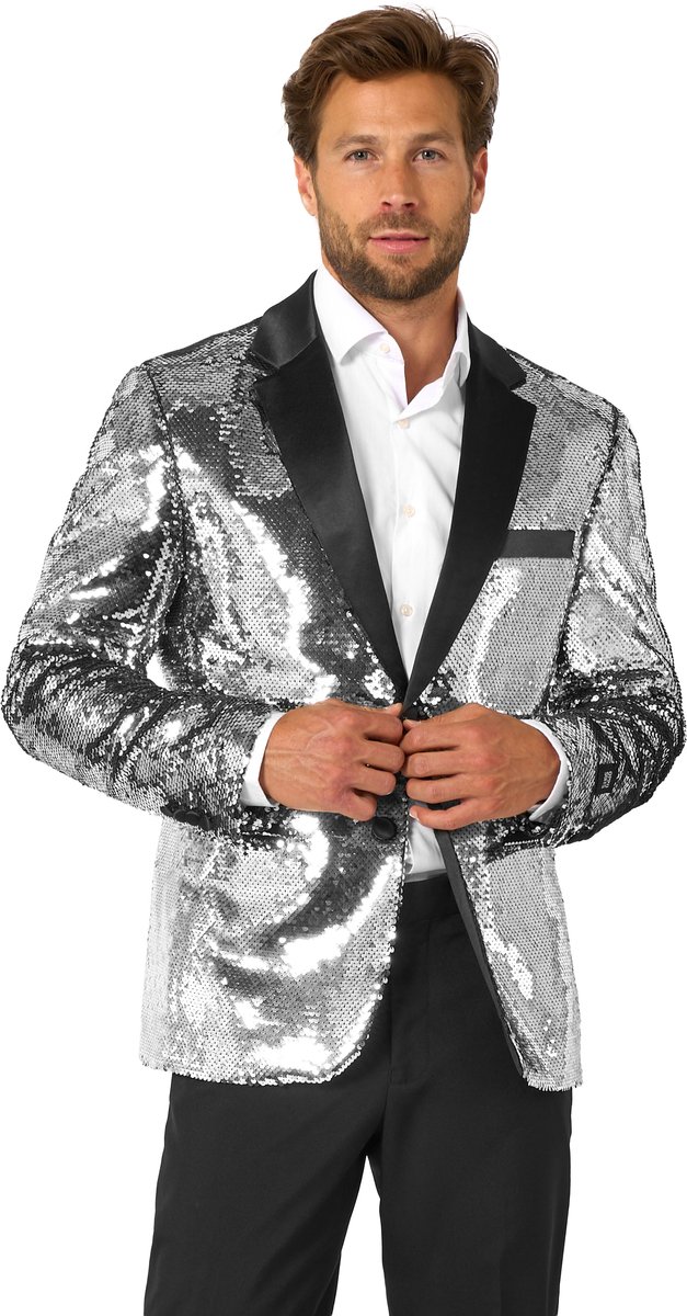 OppoSuits Mannen Blazer Shiny Silver Sequins - Heren Colbert - Glitter - Zilver - Maat EU 58