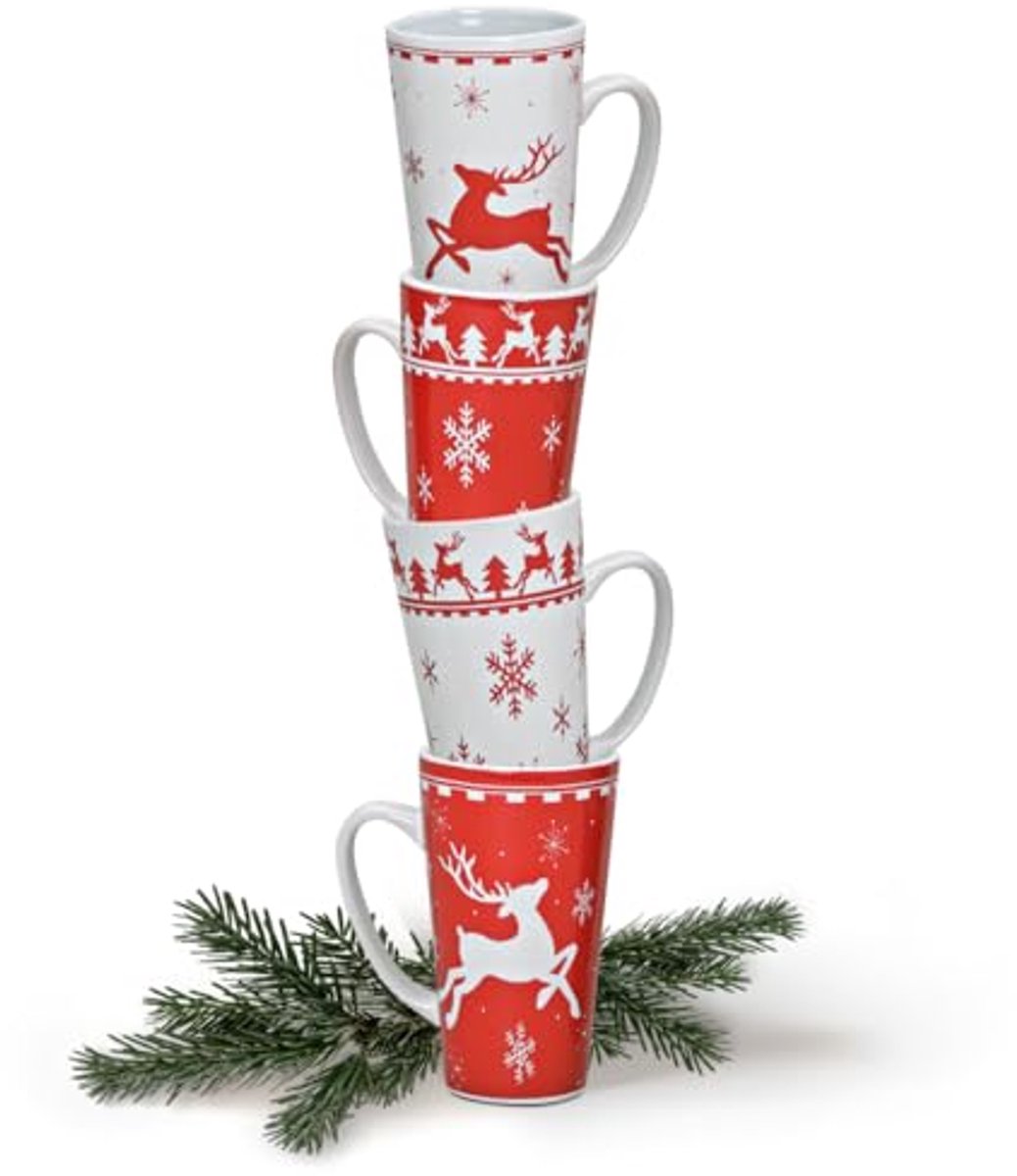 Set van 4 grote kerst mokken - 450 ml - Vaatwasmachine- en magnetronbestendig